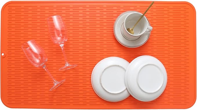MicoYang Silicone Dish Drying Mat for Multiple Usage,Easy clean,Eco-friendly,Heat-resistant Silicone Mat for Kitchen Counter or Sink,Refrigerator or Drawer Liner Orange 4XL 32 inches x 18 inches