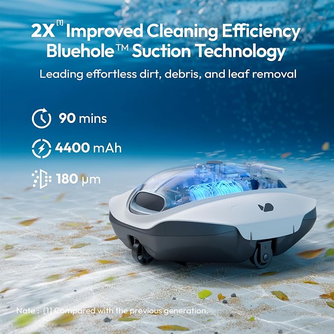 Bubot 300P Pool Vacuum, Cordless Robotic Pool Cleaner, Superior Suction, Smart Senor, DirtLock 2.0, 90-Min Runtime for Above-Ground Flat Pools up to 850 Sq.Ft.