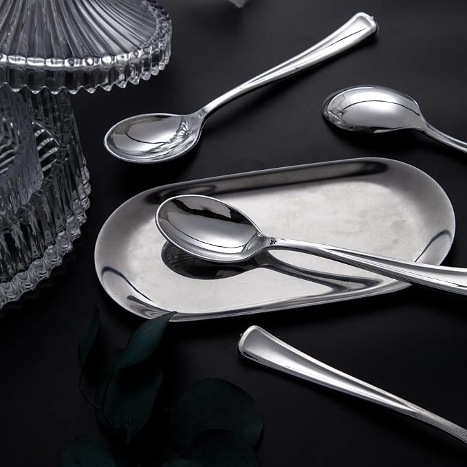Liacere 200PCS Silver Plastic Spoons - Heavy Duty Disposable Spoons - dessert Spoons for Wedding & Party & New Year & Valentine's Day& Christmas