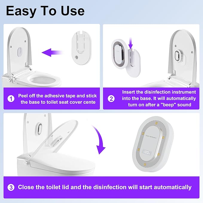 Toilet UV-C 275nm Sanitizer Lamp – Smart Toilet Seat Sanitizer & Odor-Reducing Bathroom Accessory with 2000mAh Rechargeable Battery, USB-C Fast Charging, Easy Tool-Free Installation