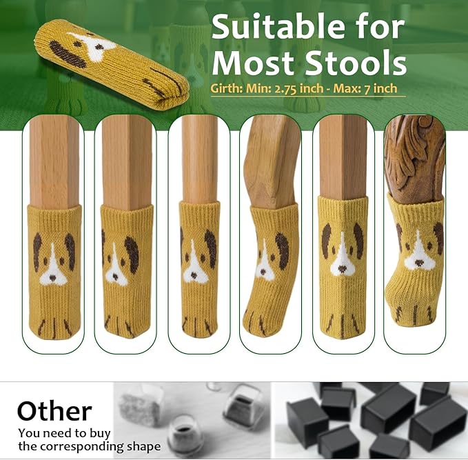 42 PCS Home Essential Bundle: 24 Cute Dog Chair Socks Furniture Pads for Hardwood Floor Protection & 18 Animal Sanding Sponges for Kitchen Scouring and DIY, Anti-Slip Silent Furniture Booties