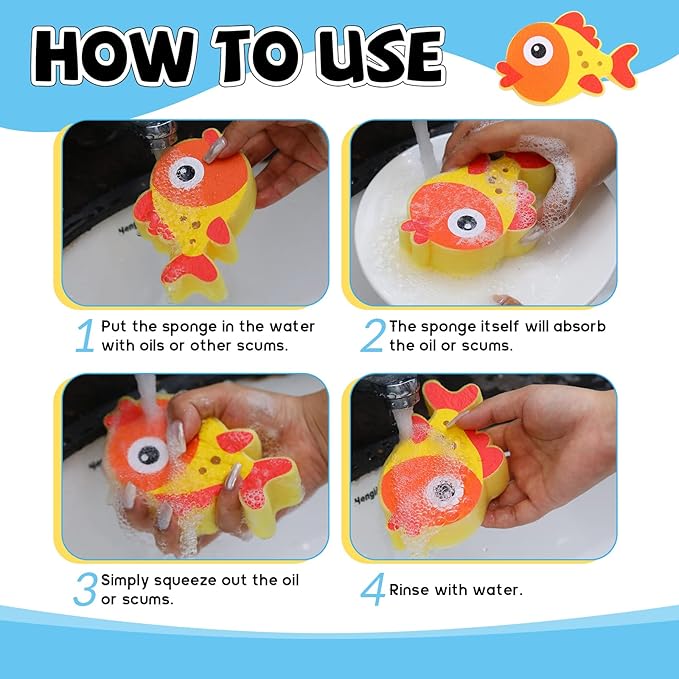 Irenare 30 Pieces Oil Absorbing Sponge Swimming Pool and Spa Scum Absorbing Hot Tub Accessories Hot Tub Cleaning Kit to Collect Scum, Grime and Oil from Hot Tub, Swimming Pool and Spa (Fish)