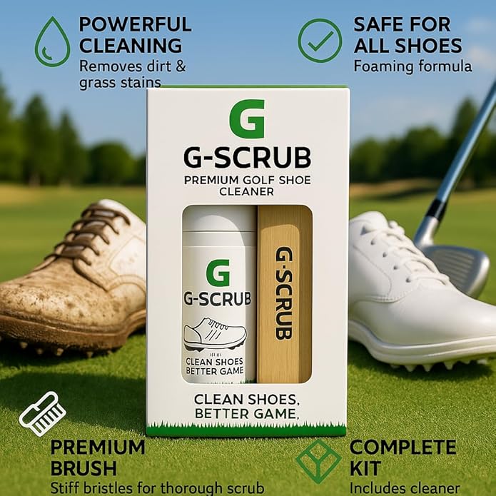 G-SCRUB Shoe Cleaner Kit – Premium Golf Foaming Solution & Brush – Removes Dirt & Grass Stains – Safe on Leather, Mesh & Synthetic – Made in USA