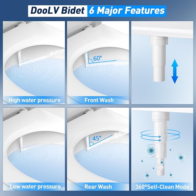 Upgraded Hot Cold Bidet Attachment - Front & Rear Wash, Adjustable Water Pressure, with Self-Clean, Retractable Single Nozzle, Non-Electric Warm Water Bidet Toilet Seat Attachment - Chrome