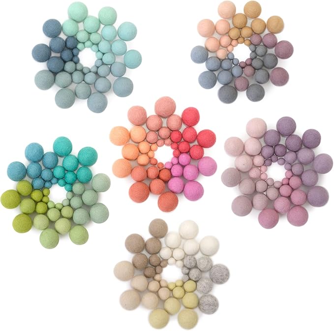 Glaciart One Felt Wool Balls, Felt Pom Poms (240 pcs) | 30 Pastel Colors & 4 Sizes from 0.4 to 1 Inch | Perfect for Garlands, DIY Crafts and Decoration