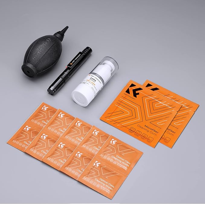 K&F Concept Camera Lens Cleaning Kit - 15ml Sensor Cleaner, Lens Pen Brush, Air Blower, Microfiber Cleaning Cloths & Full-Frame Sensors Cleaning Swabs for DSLR & Mirrorless Cameras