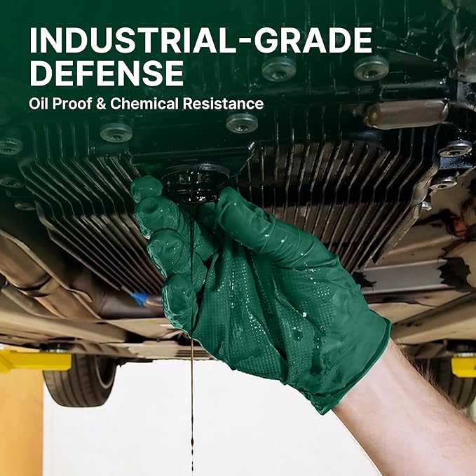 TitanFlex Heavy Duty Industrial Nitrile Gloves with Raised Diamond Texture, 6-mil, Latex Free (Dark Green)