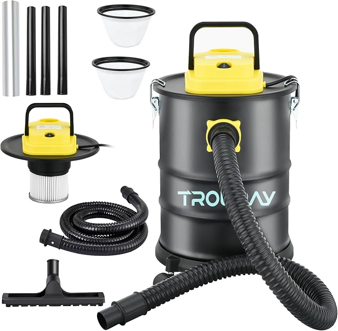 Fireplace Ash Vacuum Cleaner, 4 Gallon Heat Resistant Lightweight Canister Vacuum Cleaner with 1000W Powerful Suction Blowout for Fireplaces, Pellet Roasters, Woodstoves Pellet Ash Vacuums