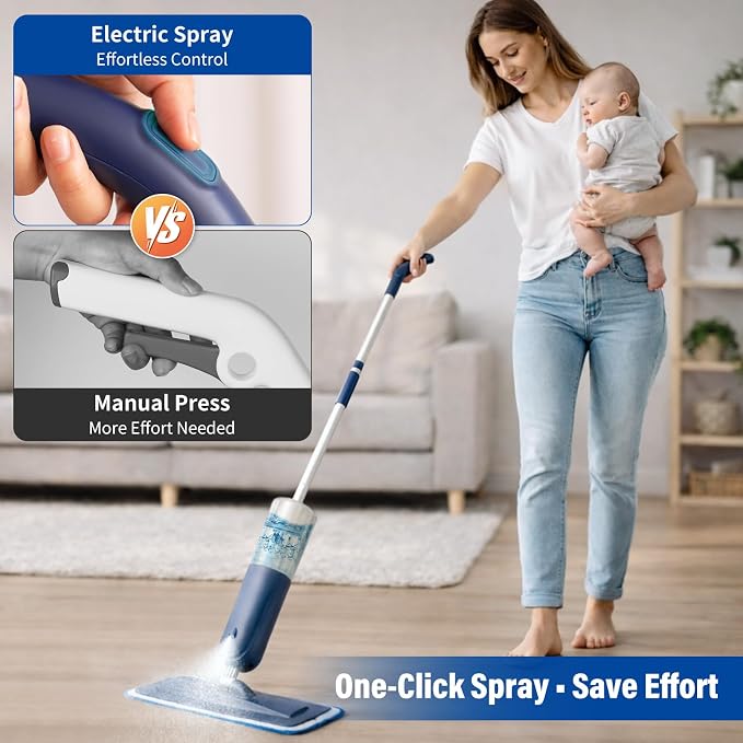 PowerMop Floor Mop with 720 ml Refillable Bottle & 3 Microfiber Pads | Powered wet dry mop for kitchen, wood, hardwood, laminate, ceramic tile floors, with washable pads and refillable bottle