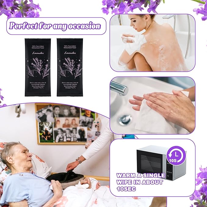 Hot or Cold Moist Cotton Towel Bulk Moist Towelettes Individually Wrapped 8.7" x 8.7",White Towel Services,Refreshment Pre Moistened Towels Lavender Scent for Travel Sport Party Spa Dentist Hotel200