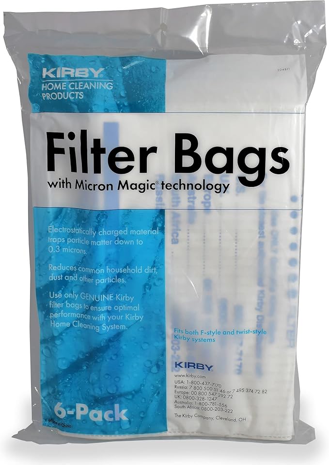 Kirby Allergen Reduction HEPA Filter Bags 6-Pack | Part #204811 | OEM Replacement for F-Style & Twist-Style Kirby Vacuums