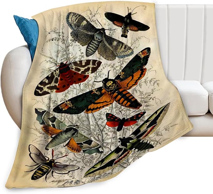 Tijuboni Moth Insect Throw Blanket Moth Gifts for Girls Women Boys Men Kids Adults Soft Flannel Fleece Blanket for Couch Sofa Bed Home Decor 50"x60"