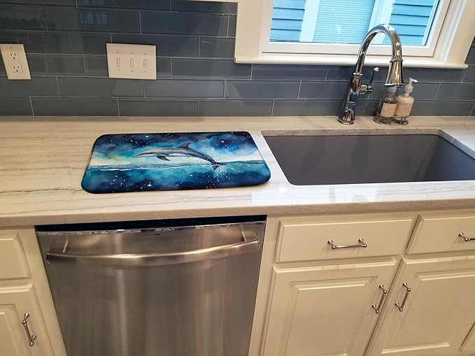 Caroline's Treasures Dolphin in a Starry Sea Dish Drying Mat Absorbent Dish Drying Mat Pad for Kitchen Counter Dish Drainer Mat for Countertop, 14 x 21", Multicolor