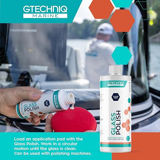 Gtechniq Marine Glass Polish for Boats, 250ml | Fast-Acting Formula Removes Minerals, Salt Deposits, Water Spots and Dirt from Glass and Plexiglass, Smear and Scratch-Free Finish