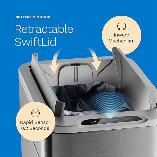 hOmeLabs - 13 Gallon Kitchen Trash Can - Retractable Automatic Sensor Butterfly Lid, Space-Saving Design, Easy to Clean, Battery-Operated with Batteries Included - Stainless Steel