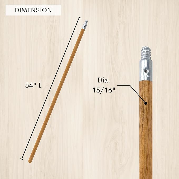 Commercial Products 54-inch Replacement Wood Broom Handle with Threaded Metal Tip and Lacquered for Floor Cleaning Sweeping in Home and Office (Pack of 2)