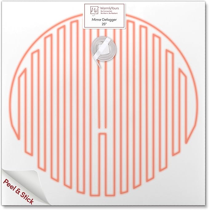 WarmlyYours Heated Mirror Defogger Circular 25x25 in. Self-Adhesive Anti Fog and Steam Electric Pad for Existing Bathroom Wall Mirrors