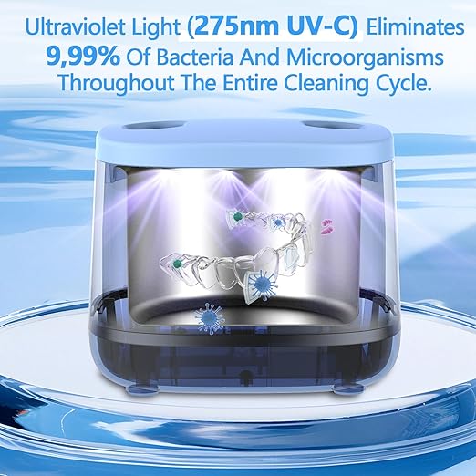 Dental Ultrasonic Retainer Cleaner Machine-45khz, Cleaning for Dentures, Mouth Guards, Aligners, Night Guards, Braces, Toothbrush Heads & Jewelry,Protable UV Retainer Cleaning Pod for Home &Travel