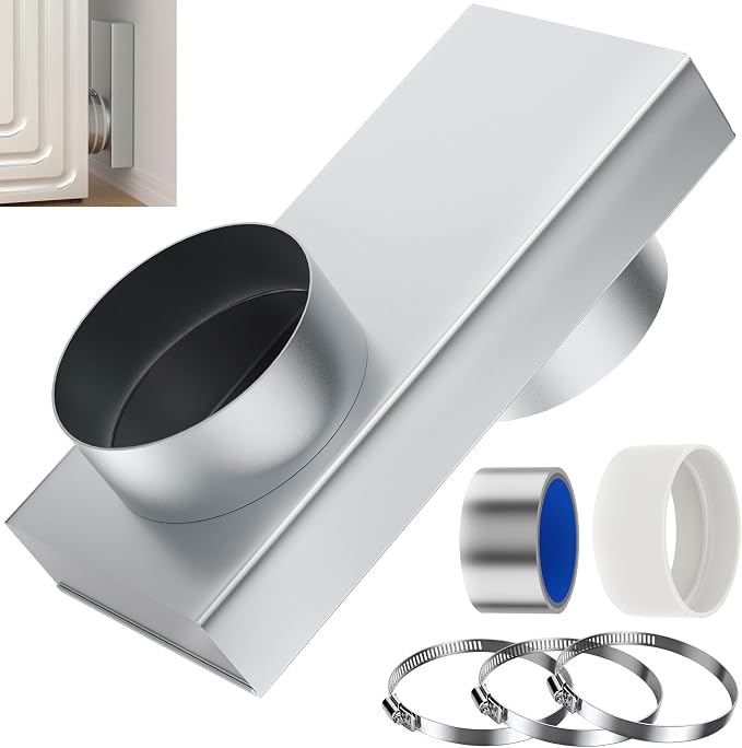 84049 Periscope Dryer Vent, Upgraded Stainless Steel Adjustable 0-5" Telescoping Dryer Vent Adapter, Ultra Slim & Flat Low Profile Design-Space-saving Replacement Vents (Silver)
