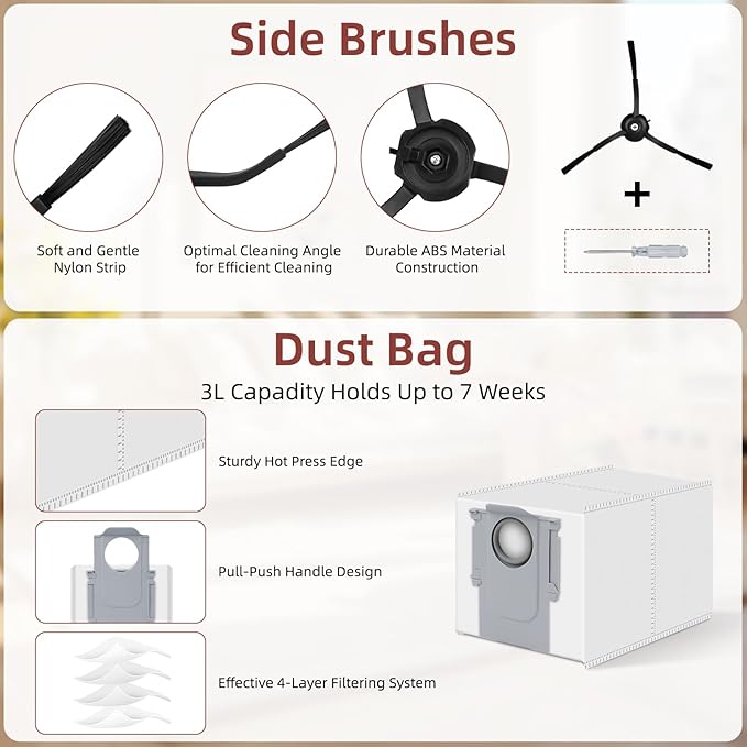 28 Pack Accessories Compatible with Roborock S8 MaxV Ultra Robot Vacuum,Main Brushes,Dust Bags,Mop Cloths,Edge Mop Cloths,Filters,Side Brushes,Self-Main Brush,Cleaning Brush, Screwdriver