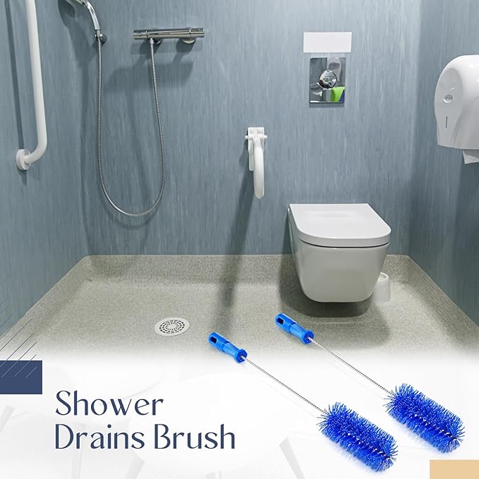 Baderke 2 Pieces Drain Brush Pipe Cleaning Tube Brushes 19.7 Inch Plastic Shower Pipe Flexible Cleaning Tool(Blue,19.7 x 2.4 Inch)