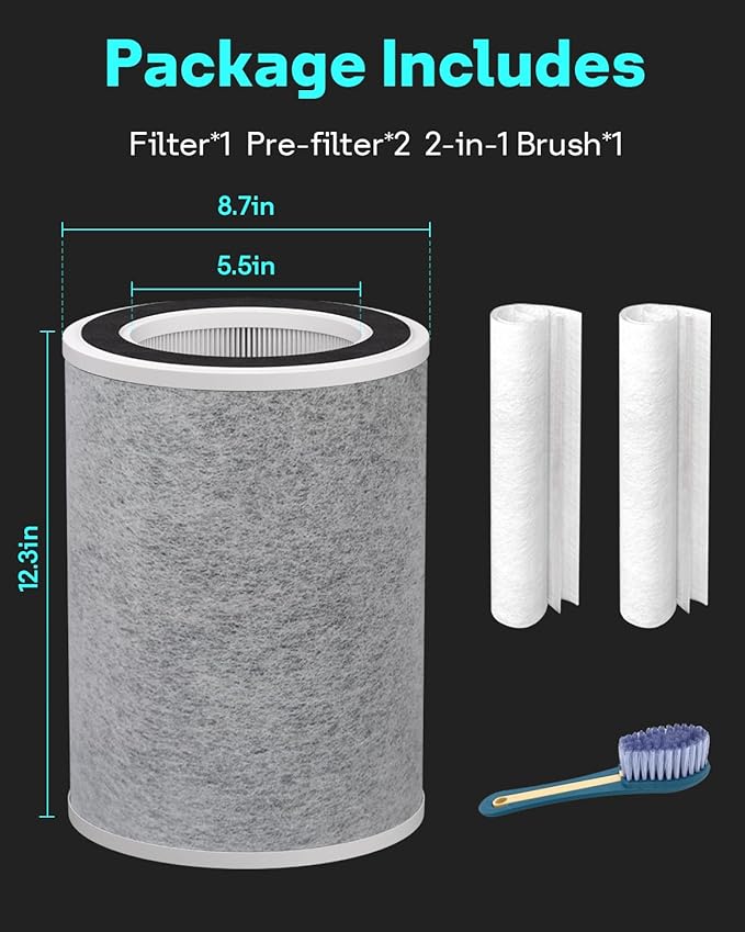 Leemone True HEPA HP201 HP202 Filter Replacement for Shark HP200 Series & HC501 HC502 UA205 Air Puri-fier MAX,3-in-1 H13 Grade Filter, Part # HE2FKBAS, HE2FKBASMB