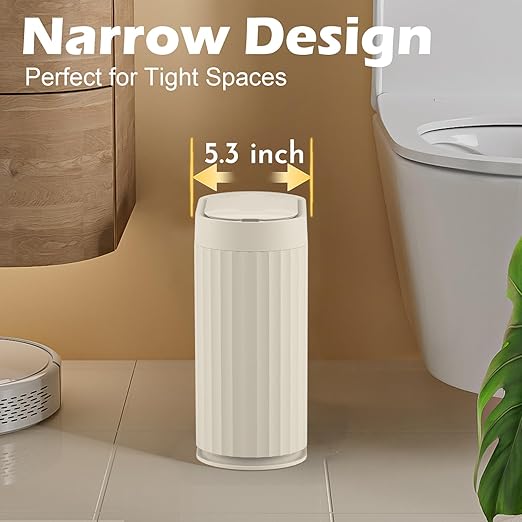 ELPHECO 2 Gallon Sensor Trash Can - IPX5 Waterproof Motion Sensor Trash Can, Automatic Bathroom Trash Bin, Slim Garbage Can for Bathroom, Office, Bedroom, Living Room, Beige