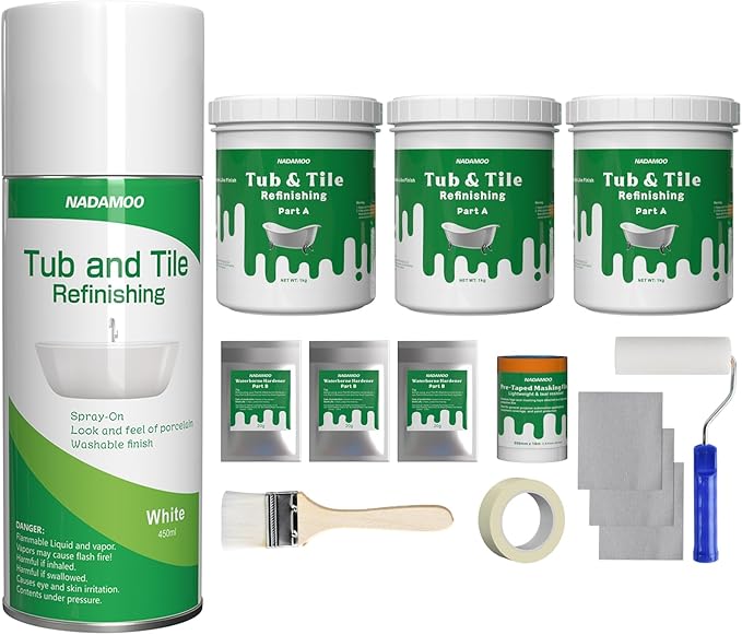NADAMOO Tub and Tile Refinishing Kit 3kg + Spray Paint (1 can)