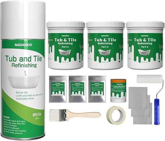 NADAMOO Tub and Tile Refinishing Kit 3kg + Spray Paint (1 can)