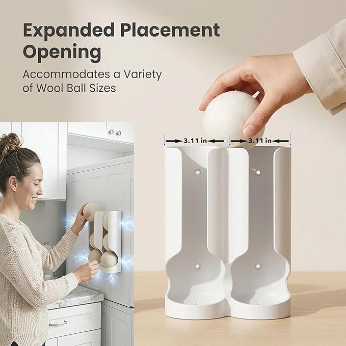 Magnetic Dryer Ball Holder for Laundry Room Organization - Space-Saving Wool Dryer Ball Storage Rack, Strong Magnet Mounts to Washer & Dryer, Holds 6+ Standard Balls, Two Ways to Use,Minimalist Design