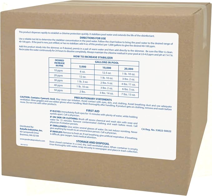 Pool Mate 16-Pounds Premium Pool Stabilizer and Conditioner, Concentrated Cyanuric Acid for Pools, Helps Chlorine Last Longer