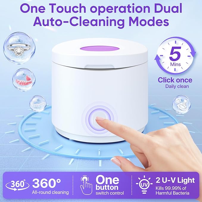 Ultrasonic Retainer Cleaner Machine, 45kHz Retainer Cleaner Machine for Denture Cleaner, 200ML Cleaner Ultrasonic Cleaner for Mouth Guard Cleaner,Night guard, Braces,Rings, Necklaces,White