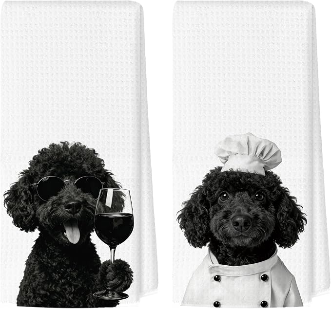 Funny Poodle Kitchen Towels Set of 2, Dog Kitchen Bar Accessories, Dog Chef Gifts for Women Decorative Hand Towels for Kitchen Decor, Poodle Lovers Dish Tea Towel, 16x24 Inch
