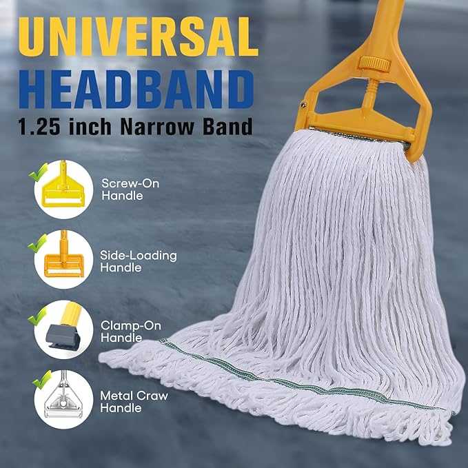 Matthew Cleaning Synthetic Rayon Mop Head Replacement, Chemical Resistant 4-Ply Looped End Commercial Mops for Floor Cleaning and Finishing, 16 oz Medium, 3 Pack