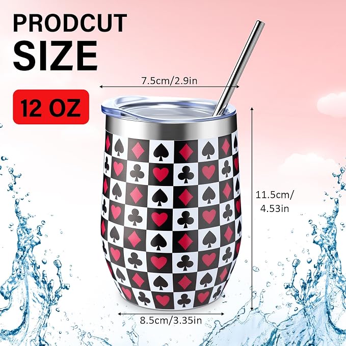 LemonRoad 6 Pcs Casino Gifts for Men Women Poker Lover Casino Tumbler Cup with Lid and Straw 12 oz Stainless Steel Wine Tumbler Party Supplies for Las Vegas Poker Night Wedding Birthday Favors
