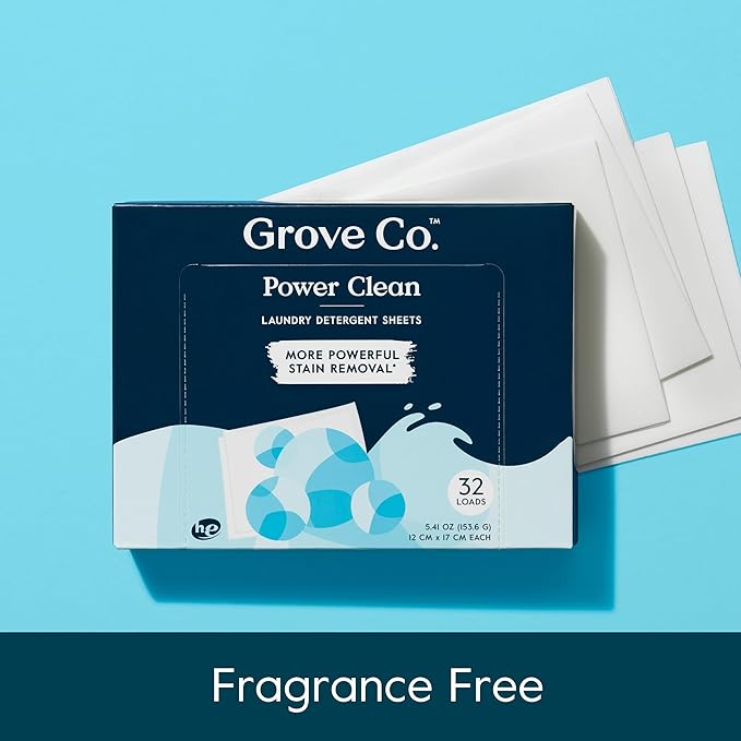 Grove Co. Laundry Detergent Sheets, 2 Pack, 64 Loads, Unscented | Fights stains