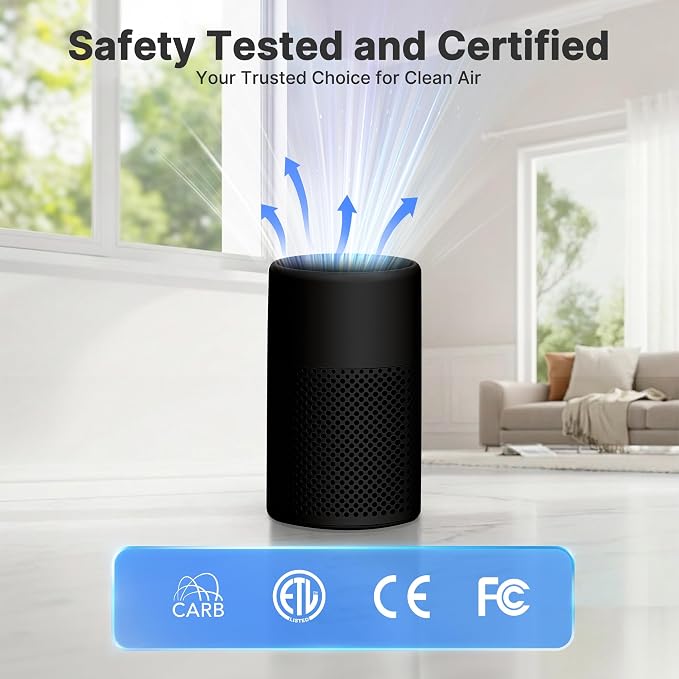 2 Pack Air Purifiers for Bedroom Home, True HEPA Filter for Dust, Smoke, Pet Dander, Small Air Purifier with Sleep Mode for Bedroom Office, Night Light Quiet 24dB, Fragrance Sponge, Black