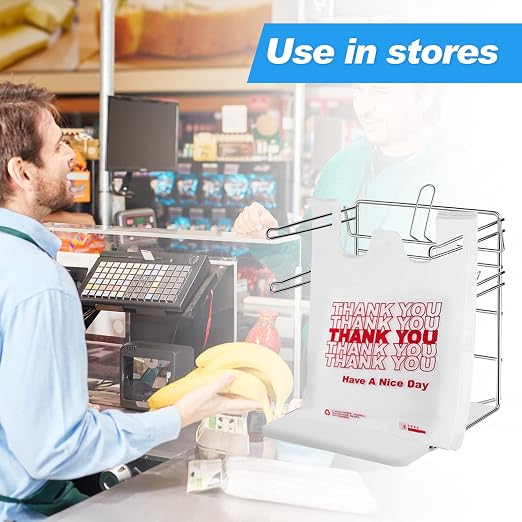 Ferraycle 2 Pcs Plastic Grocery Bag Holder Shopping Rack Fits 11½"W x 6" D x 21" H T Shirt Rack Plastic Bag Organizer with PP Base for Grocery Store, 12" W x 12" L x 16" H