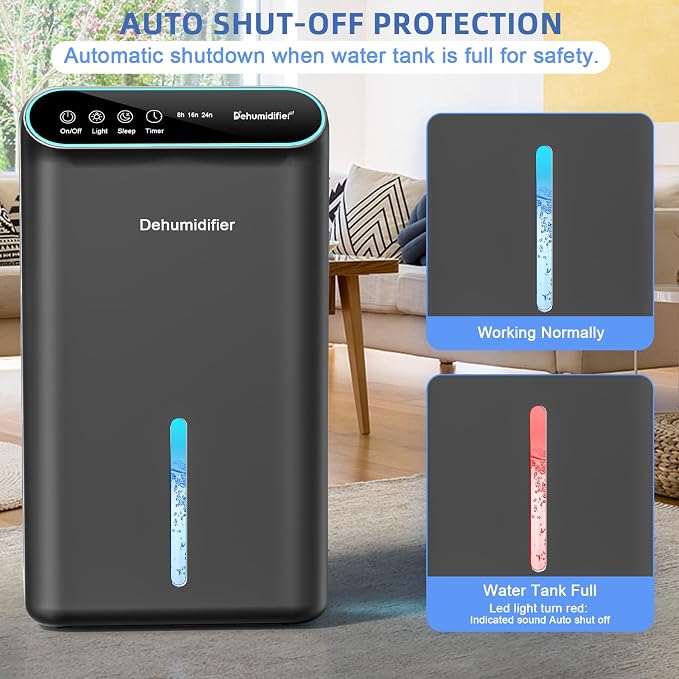 LOMMOL Dehumidifier, 86 OZ Dehumidifiers for Home (800 Sq.ft), Dehumidifier for Bedroom with Essential Oil Diffuser, 7 Color LED Light, 24H Timer, Auto Shut-off, Ideal for Bathroom Closet RV (Black)