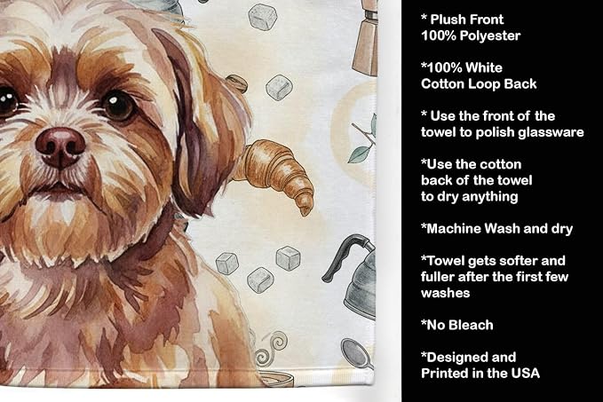 Caroline's Treasures Liver Shih Tzu Coffee Bar Kitchen Towel Velour Plush Front and Cotton Loop Back Machine Washable