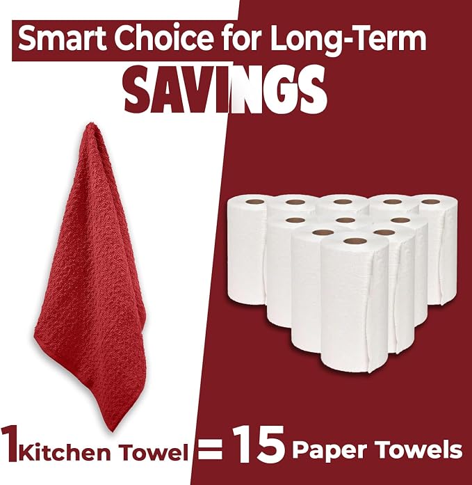 DAN RIVER Premium Red Kitchen Towels - [Pack of 6] 100% Cotton (16x 26 Inches) -Super Soft, Highly Absorbent Hand Towels, Quick Dry, Dish Towels, Tea and Bar Towels Set