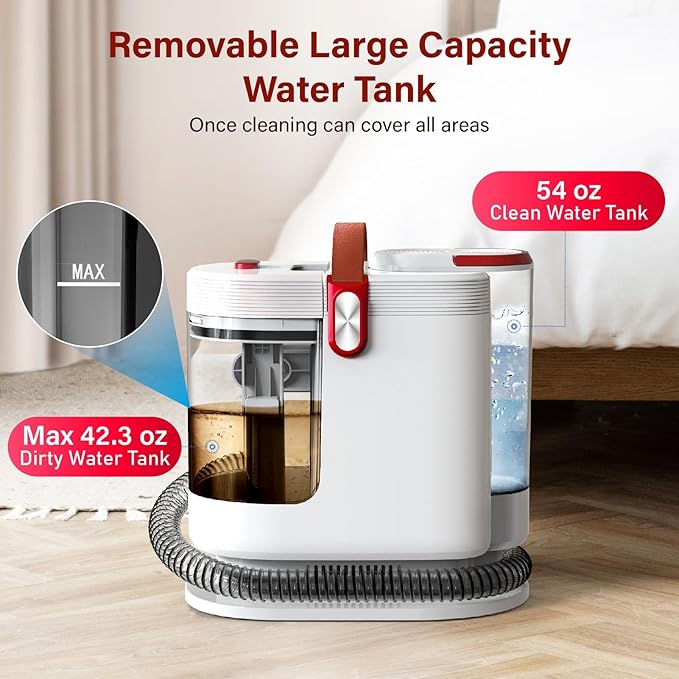 WURESE Portable Carpet & Upholstery Cleaner – 15KPa Powerful Spot Cleaner for Pet Urine, Couch, Stairs & Car Seats – Handheld Deep Cleaning Machine with Self‑Cleaning System & 2 Tools, Rose