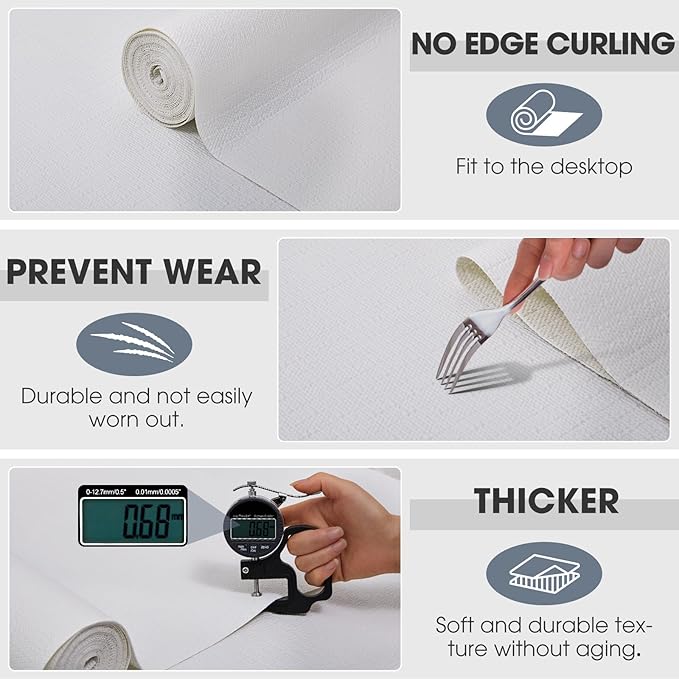 Drawer and Shelf Liner, Non-Slip Kitchen Cabinet Liners Non-Adhesive Thick Strong Grip Waterproof Washable Mats Protect Dresser Shelves Cupboard Bathroom Cabinets, White, 18 in X 20 FT
