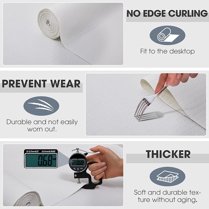 Drawer and Shelf Liner, Non-Slip Kitchen Cabinet Liners Non-Adhesive Thick Strong Grip Waterproof Washable Mats Protect Dresser Shelves Cupboard Bathroom Cabinets, White, 12 in X 10 FT