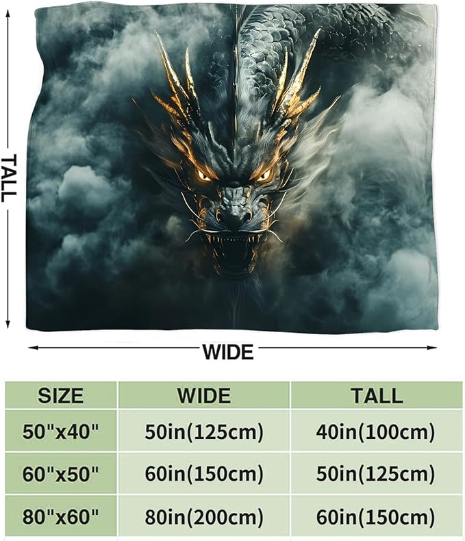 Tijuboni Chinese Dragon Throw Blanket Black Dragon Gifts for Men Women Girls Boys Kids Adults Soft Flannel Fleece Blanket for Couch Sofa Bed Home Decor 40"x50"