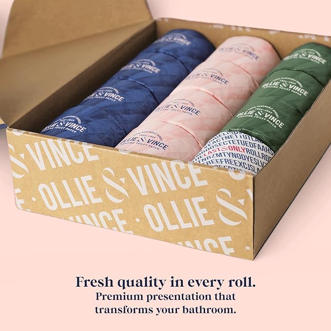 Ollie & Vince Bamboo Toilet Paper | Sustainable, Eco-Friendly, Plastic-Free & Tree-Free, Organic | 24 Rolls, 3-Ply, Soft, Strong & Septic Safe, Unscented | Premium Bathroom Tissue