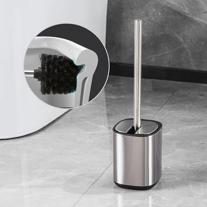 Toilet Brush and Holder Set Toilet Bowl Brush Stainless Steel Automatic Open lid Toilet Bowl Cleaner Brush with Durable Bristle Head Toilet Cleaning Brush for Bathroom