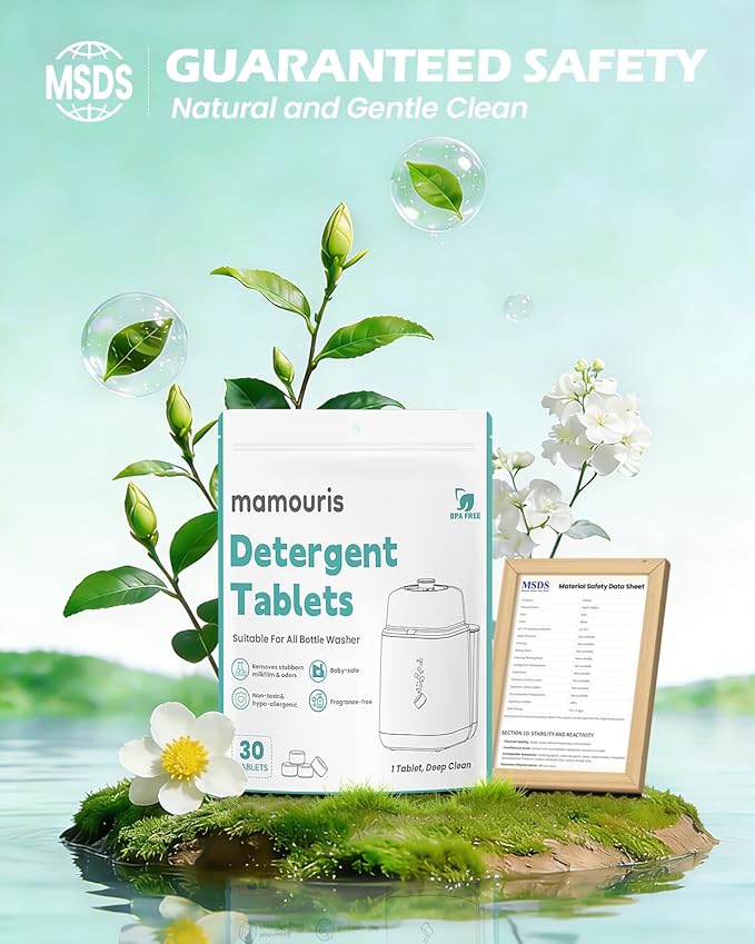 60PCS Official Detergent Cleaning Tablets: for Baby Brezza Grownsy Papablic Momfann Bottle Washer - Baby Bottle Washer Tablets for All Brands Bottles Washers Machines