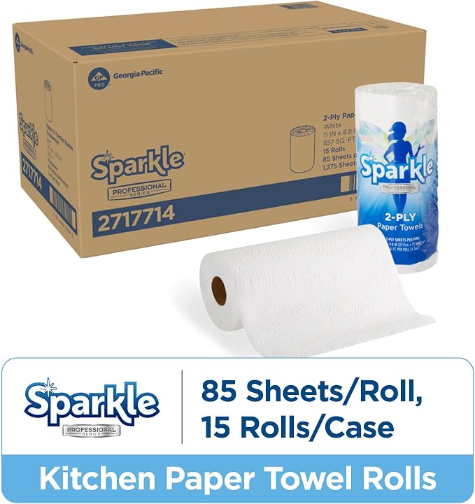 Georgia-Pacific Sparkle 2-Ply Perforated Roll Paper Towels by GP PRO (Georgia-Pacific), White, 2717714, 85 Sheets Per Roll, 15 Rolls Per Case