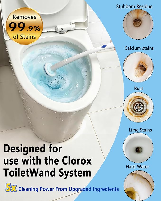 60 Count Disposable Toilet Bowl Wand Refills Compatible with Clorox Toilet Wand, Powerful Foaming Cleaner Brush Heads for Deep Cleaning & Stain Removal